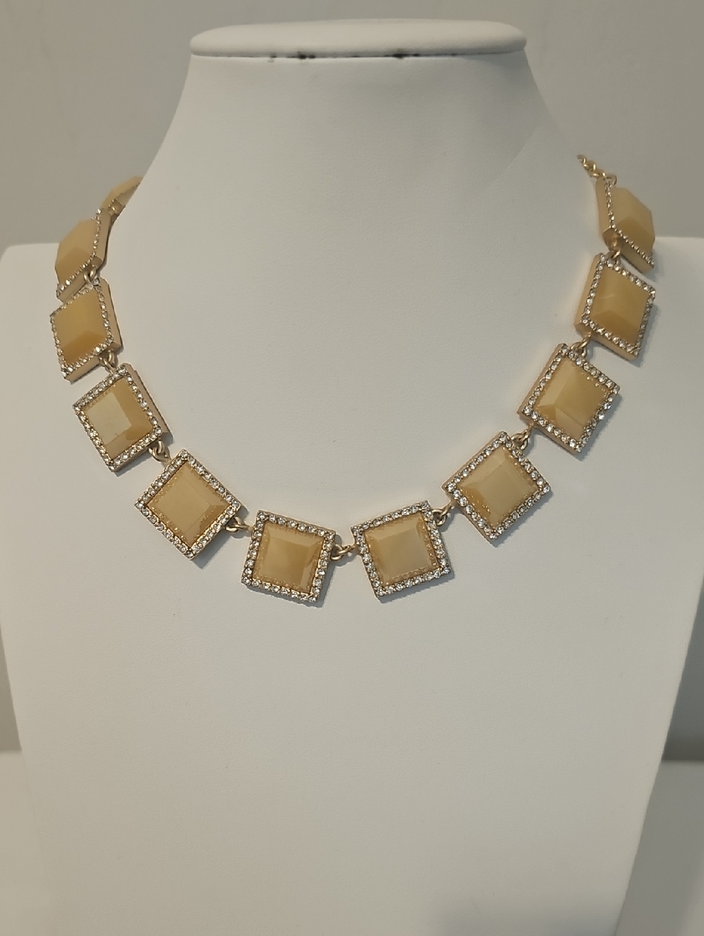 Chico's Beige Square Crystal-Frame Statement Necklace